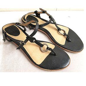 Frye Black Leather O-Ring T-Strap Sandal, Sz 9
